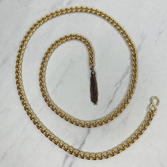 Gold Tone Tassel Charm Metal Chain Link Belt Y2K Festival Small/Medium (S/M) ✨ - Picture 1 of 11
